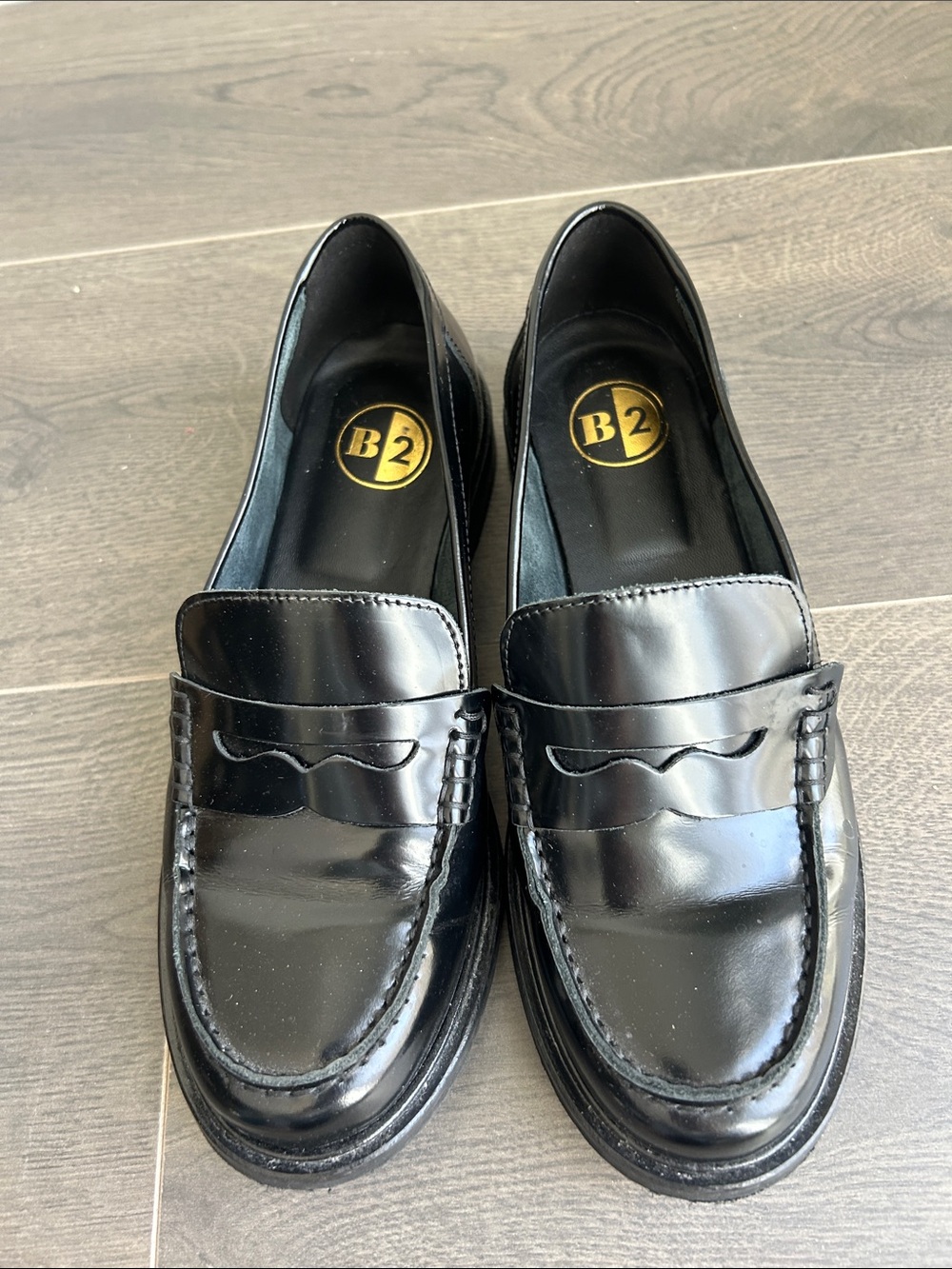B2 Browns Black Leather Penny Loafers Shoes EU Size 37 Made in Italy